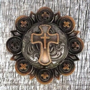 Western Christian Cross Antique Copper Finish Concho CON932-A-AC - Picture 1 of 3