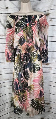 Vestido Floral Tropical Botánico Fuzzi S Hombro Descubierto Malla Midi Resort Vacaciones Foto 1 de 4