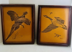 2 arte de pared de madera grabada de colección aves de caza grabadas enmarcadas 12x10” firmadas “G. "Hammond" - Imagen 1 de 18