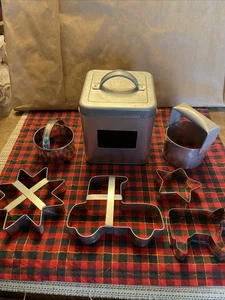 COOKIE CUTTERS (6) & Metal Storage Tin w/Lid Collection - Picture 1 of 13