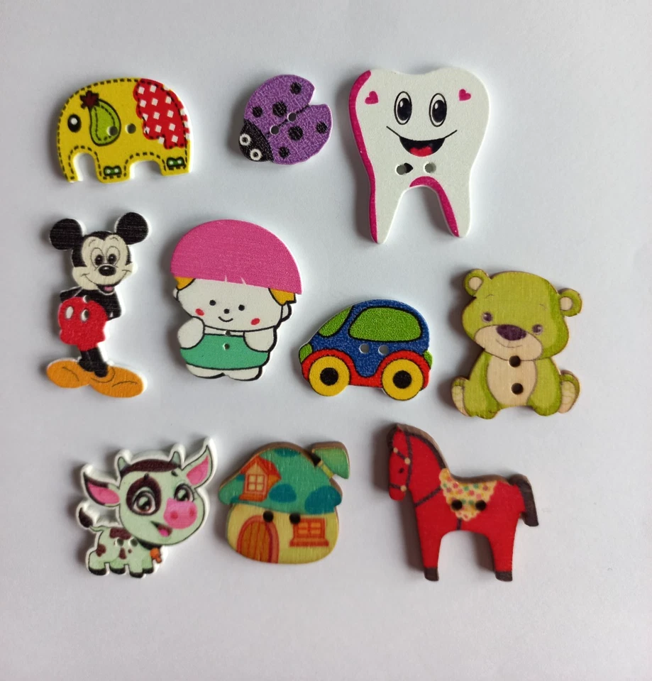 Knöpfe Kinder-Tiermotivknöpfe bunt Mischung Holz Konvolut Basteln - Bild 1 von 1