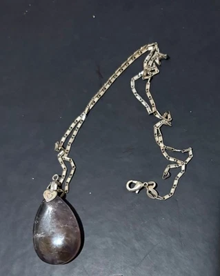 Natural Purple Rutile Quartz Pendant w 925 Sterling Silver Valentino Chain 20” - Image 1 of 4