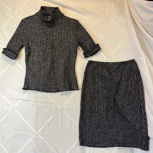 Vintage 90er Y2K PS Per Seption silber metallic figurbetont Strickrock & Top Small - Bild 1 von 12