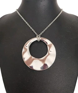 Chico's Silvertone Round Shiny Circle Medallion Pendant 22" Chain Necklace - Picture 1 of 13