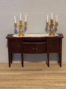 Dollhouse Miniature 1:12 Wood Buffet Sideboard w/2 Candelabras & paper scarf - Picture 1 of 6