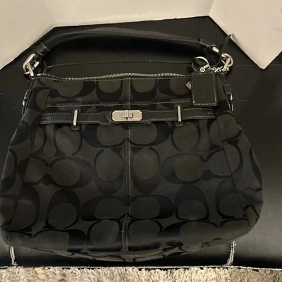 Bolso de hombro hobo de lona negra Coach Chelsea Ashley Signature F17834 Foto 1 de 4