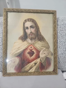 Antike Herz Jesu Lithographie M.L. &Co New York Müller Luchsinger - Bild 1 von 9
