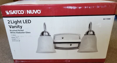 Nuvo Lighting 15W LED 2 Light Vanity, 3000K, Brushed Nickel/Alabaster - 62-1568 - Image 1 of 4