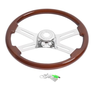 Freightliner/Kenworth/Peterbilt/Volvo 18in Wood Steering Wheel Chrome 4 Spoke Foto 1 de 4