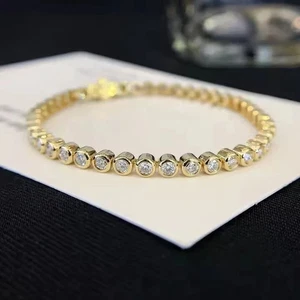 7Ct Round Cut Diamond Lab-Created Bezel Tennis Bracelet 14K Yellow Gold Plated - Picture 1 of 6