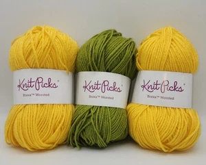 Knit Picks Brava Worsted Weight Yarn Mixed Lot (2) Canary (1) Avocado 218 Yds - Picture 1 of 4