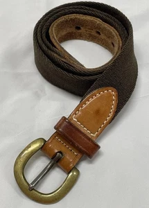 Cintura TRAFALGAR fibbia ottone tela e pelle marrone taglia 36 vintage anni 80 unisex - Foto 1 di 5