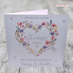 Personalised Engagement Congratulations Card Floral Handmade - Picture 1 of 8