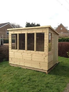 8x5 SUN PENT POTTING SHED T&G TANALISED WOODEN GREENHOUSE SUMMERHOUSE - Picture 1 of 6