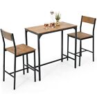 3 PCS Bar Height Table & 2 Chair Dining Sturdy Kitchen Wooden Set W/ Metal Frame