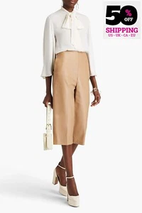 RRP€1740 VALENTINO Leather Trousers IT40 US4 S Cropped Wide Leg Made in Italy - Picture 1 of 7