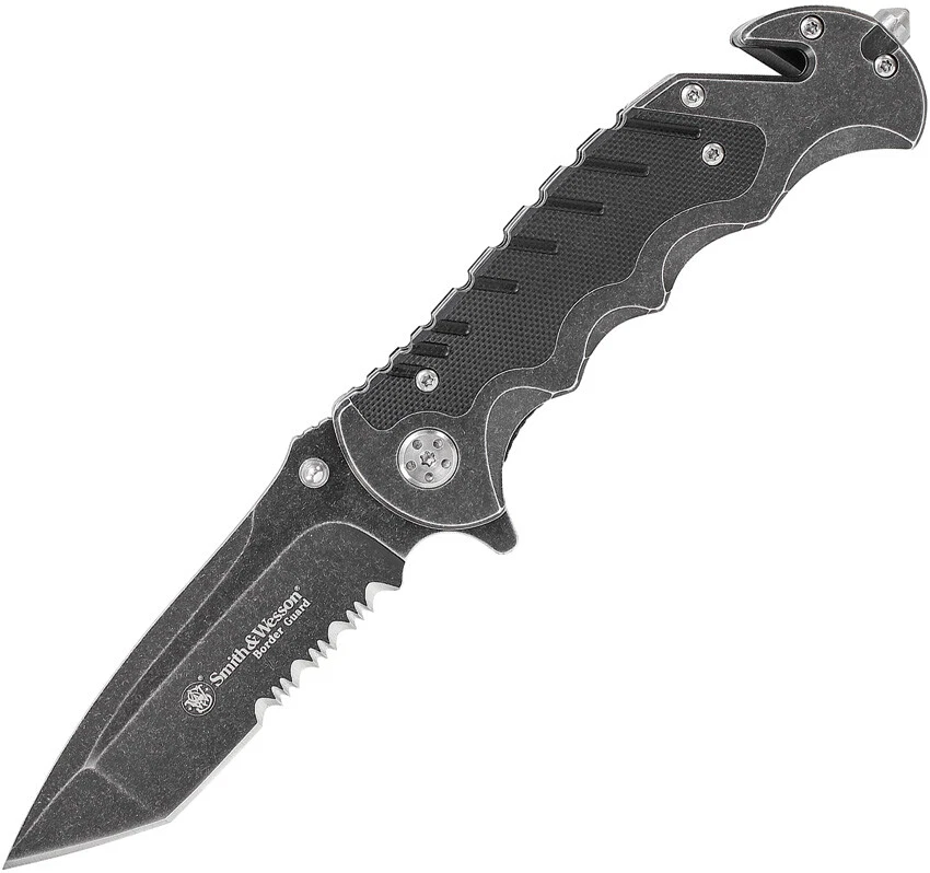 Smith & Wesson Border Guard Linerlock Black Folding Serrated Pocket Knife BG10S - Image 1 of 1