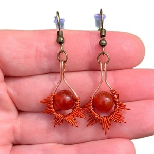 Handmade Sunburst Crystal Earrings Copper Sun Lover Gift Celestial Gift For Mom - Picture 1 of 29