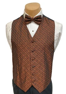 Men's Bill Blass Burnt Orange Tuxedo Vest with Bow Tie Wedding Groom Prom   - Picture 1 of 5