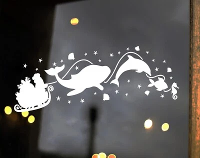 Santa Claus Sleigh with Sea Creatures Vinyl Decal | Whale Dophin Seahorse Fish | Foto 1 de 4