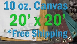 20 Ft. x 20 Ft. 10 Oz. Cotton Canvas Breathable Water Resistant Tarps - Picture 1 of 7