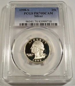1998-S 25c SILVER PCGS PR70DCAM WASHINGTON QUARTER DEEP CAMEO PR 70 DC - Picture 1 of 4