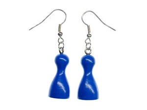 Spielfigur Ohrringe Miniblings Brettspiel Spiel Spielkegel Holz Männchen blau - Bild 1 von 4