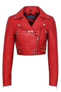Chaqueta de cuerpo corto para dama roja calce ajustado estilo motociclista 100 % real Napa 5625 - Imagen 1 de 6