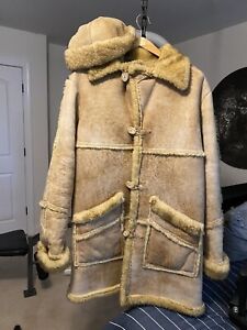 Vintage Overland Sheepskin Co. Shearling Jacket Coat Size 44 With Matching Hat