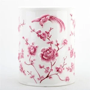 Trash Can/Wastebasket - Embossed Pink And White-10.5''H - Picture 1 of 3