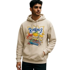 Nickelodeon Rugrats Hoodie Mens L Beige Angelica Tommy Chuckie Fleece Pullover - Picture 1 of 11