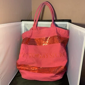 Victoria Secret Hot Pink Pailletten Canvas Tragetasche Strand Übernachtung Weekender - Bild 1 von 6