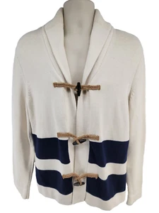 NEW Gap Sweater Mens Size M Cardigan Toggle Button Cotton White Blue Striped - Picture 1 of 13