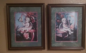 Home Interiors Pictures Signed D Giacomo Angel Set 16"x 13" Rare Vintage Cherubs - Picture 1 of 9