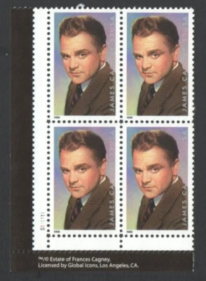 Unused US Postage Block of 33 Cent Stamps JAMES CAGNEY - Image 1 of 2