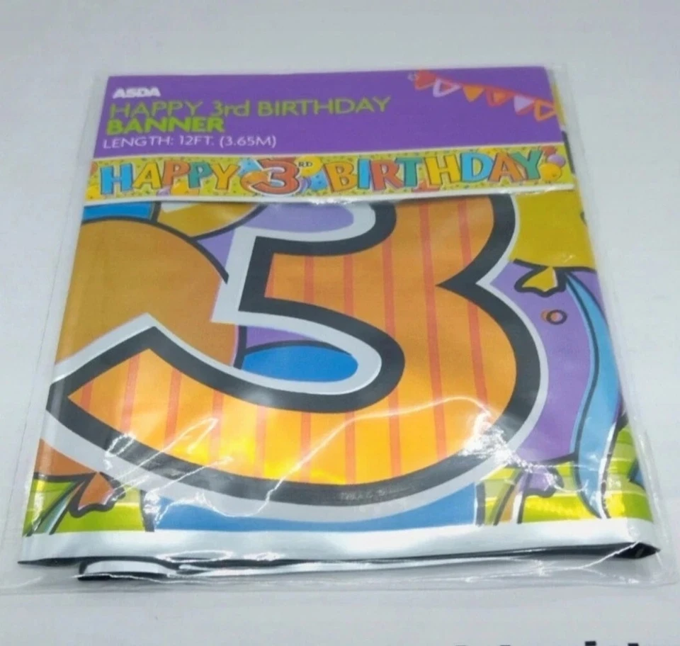 ASDA 12ft Happy 3rd Birthday Foil Banner Age 3 Party Decorations Banners Decoration