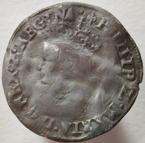 1554-58 England Hammered Silver Groat 4p S-2508 Philip & Mary mm Lis Cover