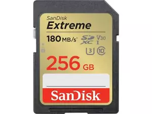 SanDisk 256GB Extreme SDXC UHS-I/U3 Class 10 V30 Memory Card, Speed Up to 180MB/ - Picture 1 of 6