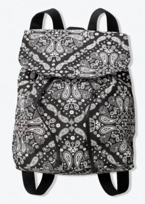 VS PINK Victoria's Secret Mini Mochila de Lona ~ Bandana Paisley Blanco y Negro Foto 1 de 4
