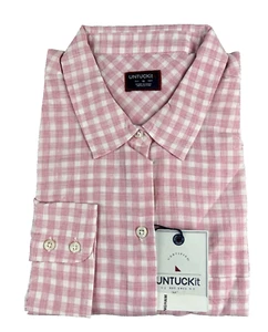New Untuckit Calina Shirt Womens 10 Pink White Gingham Long Sleeve Cotton - Picture 1 of 6
