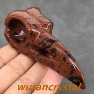 3" Natural Red obsidian quartz crystal carved Crow skull Halloween Reiki healing - Picture 1 of 12
