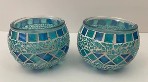 Stained Glass Bowls Mosaic Glass Bowl Western Americana Candle Holder - Set of 2 - Picture 1 of 6