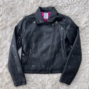 Disney Girls Faux Leather Mickey Mouse Studded Biker Jacket full zip size 11/12 - Picture 1 of 9