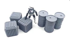 Custom 1:18 Scale Crate and Barrel Set of 6 for 4 IN Figure Diorama Gijoe Gray - Picture 1 of 2