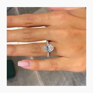 Oval Diamond Ring VS1 F IGI Certified 3.6 Ct Labcreated 14K White Gold Hidd Halo - Picture 1 of 16