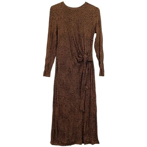 Whistles Coffee Bean Tie Jersey Midi Dress Animal Print Women's UK 12 - Preloved - Picture 1 of 24