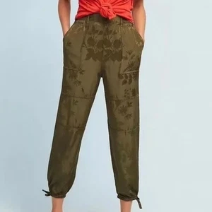 Anthropologie olivgrüne Jacquard Satin Blumen Cargo Jogginghose Damen Small - Bild 1 von 12