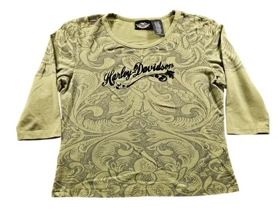 Camisa Harley-Davidson Mujer Grande Floral Cachemira Manga 3/4 Hecha en EE. UU. Motociclista Foto 1 de 4