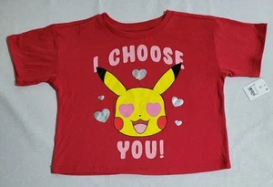 Pokemon Pikachu Kids Girls Size M(8) Red Short Sleeve Cropped Graphic T-Shirt - Picture 1 of 8