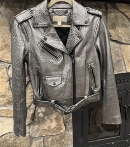 Giacca Michael Kors donna argento/grigio pelle agnello zip davanti/braccia M - Foto 1 di 7